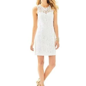 Lilly Pulitzer Mila Shift, Gold Corded, Resort White, Lace Dress